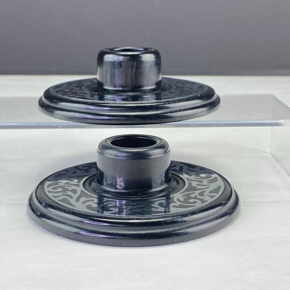 Vintage Compo-Site Black Silver Tone Scroll Design Taper Candle Holders - Picture 5 of 11